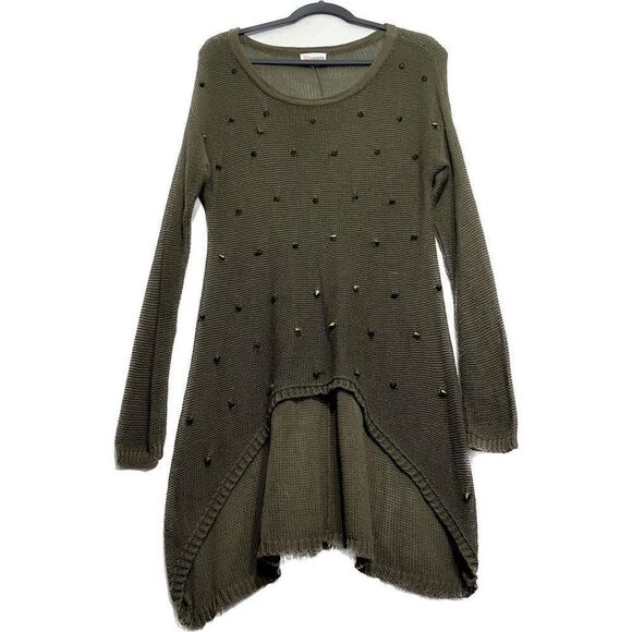 Latiste by Amy Womens Sweater Tunic Top Long Sleeve Cable Knit Army Green Small - Picture 5 of 7